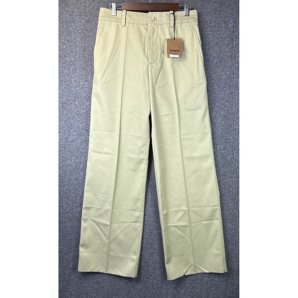 NWT Burberry Tamar Trousers Women 4 Hunter Khaki Raw Hem High Rise Uniform Pants